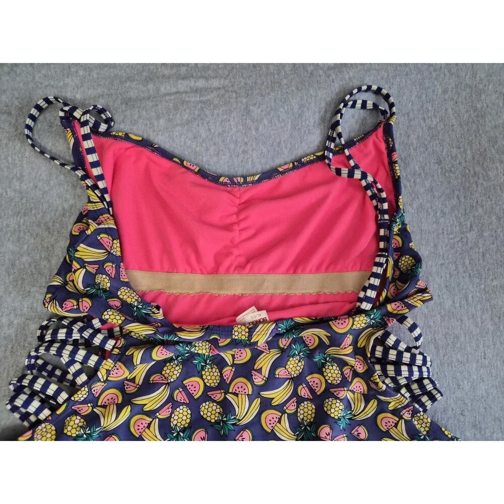 Size XL Bongo Women's One Piece 90s Y2K Fruit Print Swimsuit Waist Cutout Straps